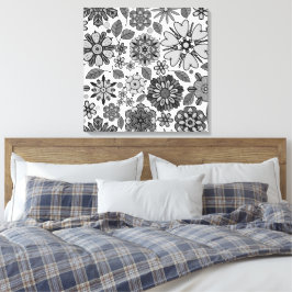 Lienzo Black Gray White Retro Floral Art Seamless Pattern