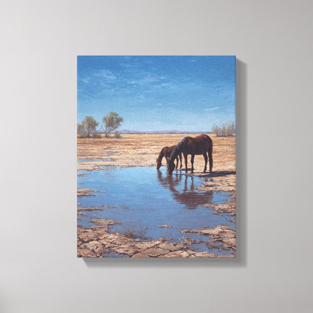 Lienzo Black Horse Desert Water Reflection Art (Anverso)
