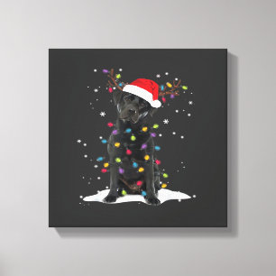 Lienzo Black Labrador Xmas Perro Luz del Árbol de Navidad