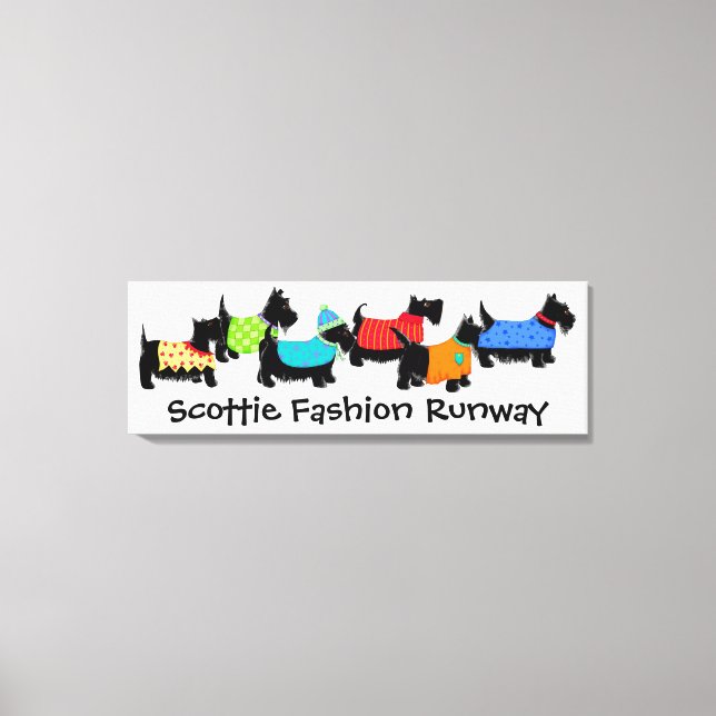 Lienzo Black Scottie Perros Moda Runway Turquoise Art (Anverso)