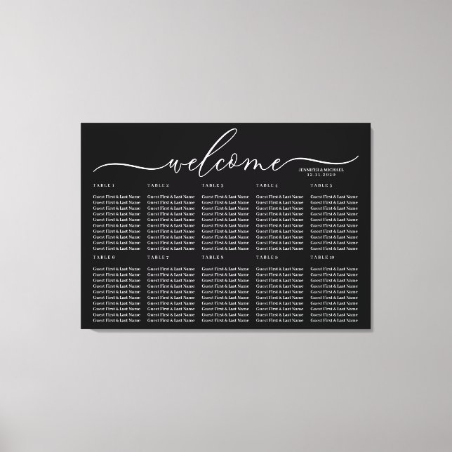 Lienzo Black Wedding Welcome Seating Table Numbers (Anverso)