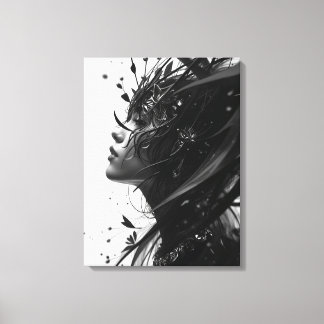 Lienzo Black & White Fantasy Woman Portrait – Elegant Abs