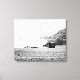 Lienzo Black & White Farm Tractor Working a Field 16x20