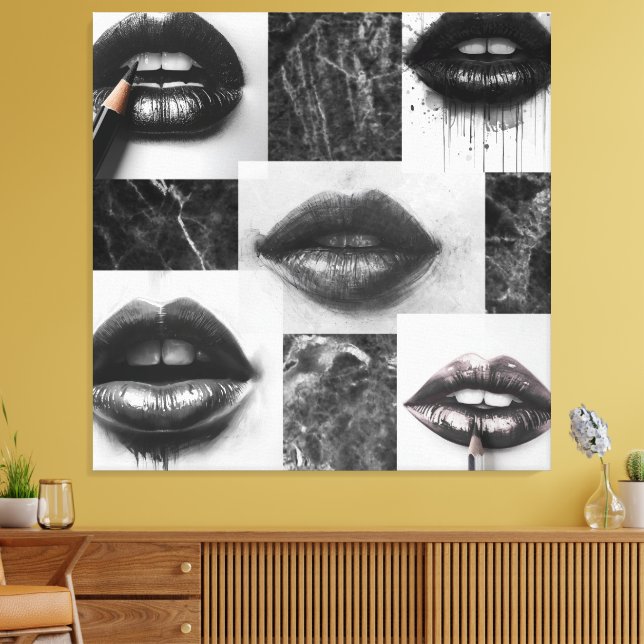 Lienzo Black,White Lips Collage Canvas Statement Wall Art (Insitu (Sala de estar))