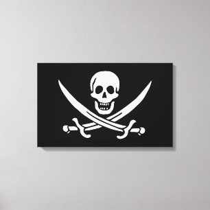 Lienzo Blanco, Bandera Pirata Calico Jack, Cráneo y Cuchi