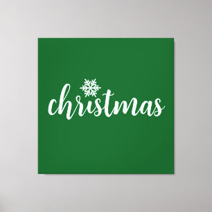 Lienzo Blanco CHRISTMAS Texto Copo de Nieve Sobre Verde B