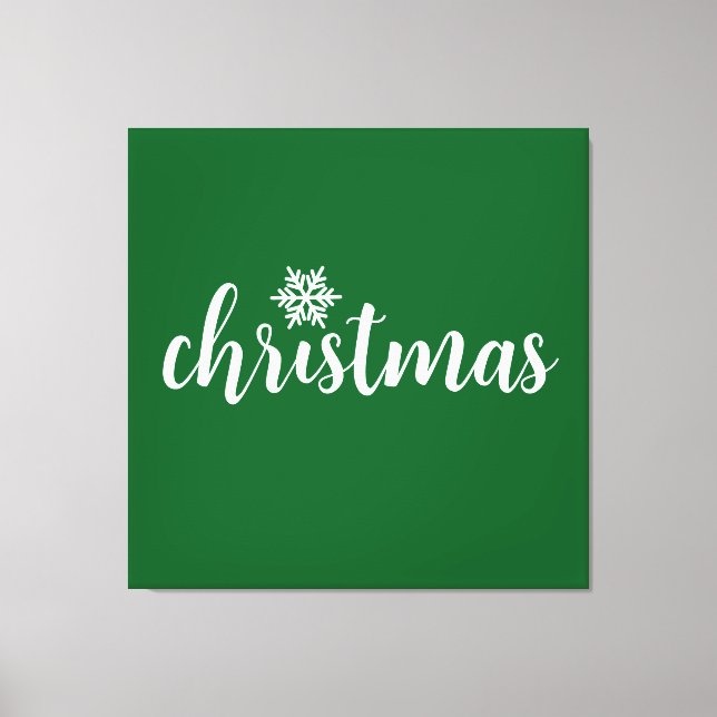 Lienzo Blanco CHRISTMAS Texto Copo de Nieve Sobre Verde B (Anverso)
