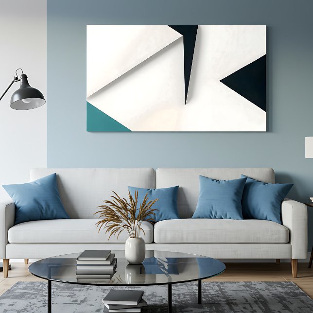 Lienzo Blanco Moderno Marino Teal Abstracto Geométrico (Subido por el creador)