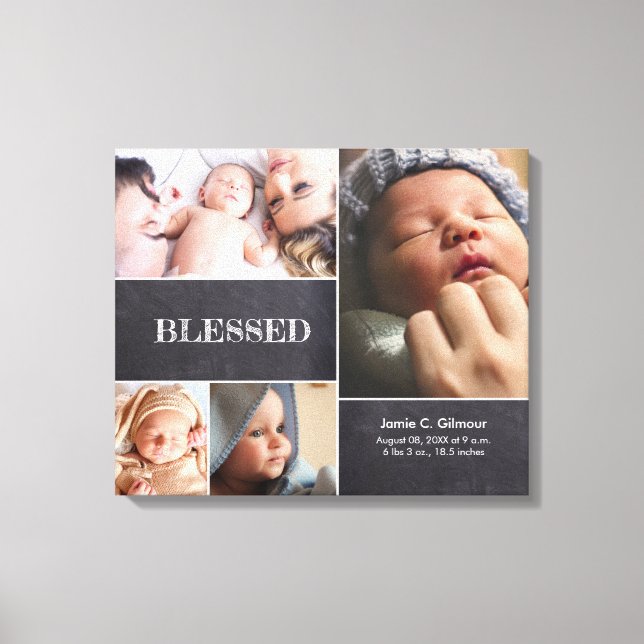 Lienzo Blessed Baby Collage de fotos Baby Stat personaliz (Anverso)