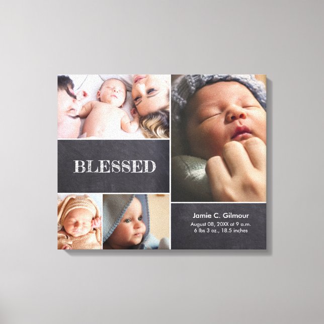 Lienzo Blessed Baby Collage de fotos Baby Stat personaliz (Anverso)