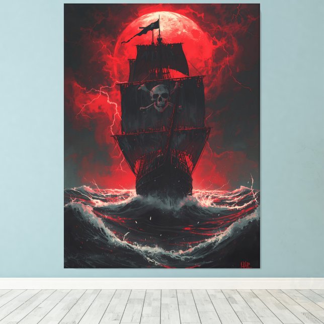 Lienzo Blood Moon Pirates: Cursed Galleon of the Crimson  (Insitu (piso de madera))