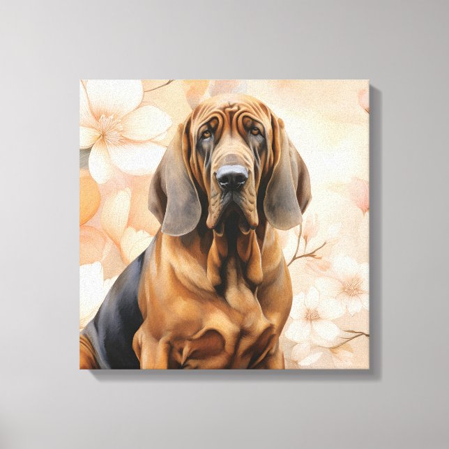 Lienzo Bloodhound Dog Lover and Peach Blossoms (Anverso)