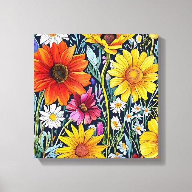 Lienzo Bloom Medianoche - Patrón floral sin foco (Anverso)