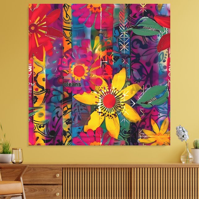 Lienzo Bloom Urbano - Vívida explosión de flores de graff (Insitu (Sala de estar))