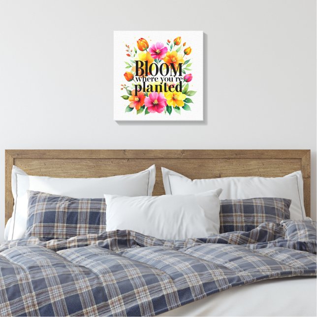 Lienzo Bloom Where You are Planted - Vibrant Floral Motiv (Insitu(Dormitorio))