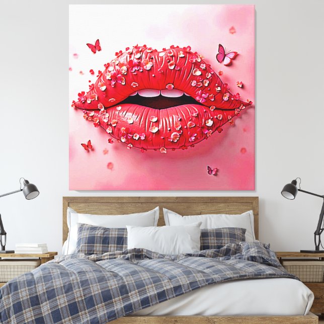 Lienzo Blooming Lips: Floral Butterfly Kiss (Insitu(Dormitorio))
