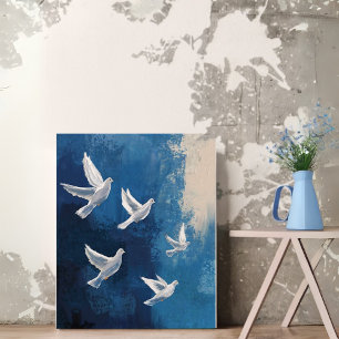 Lienzo Blue Abstract Dove Canvas Wall Art - Ave Pacífico