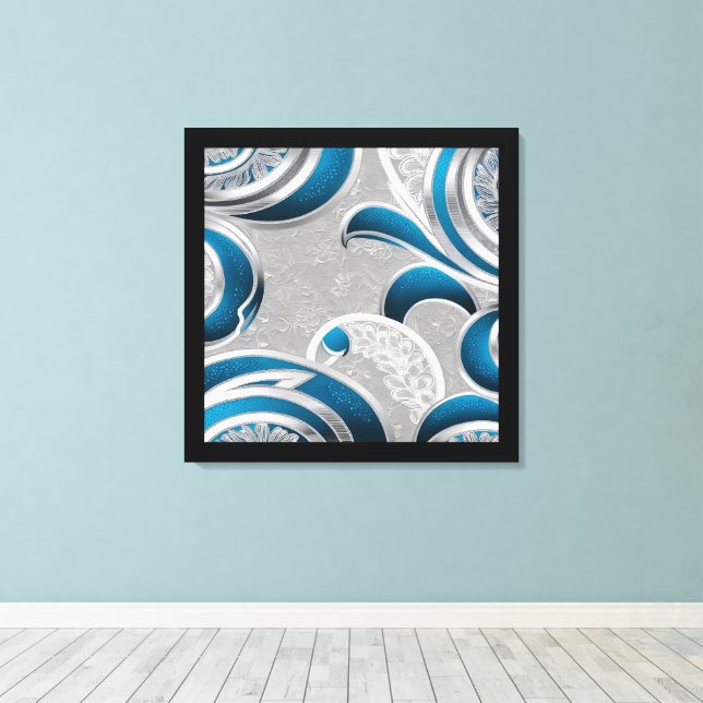 Lienzo Blue and White Abstract Leaf (Insitu (piso de madera))