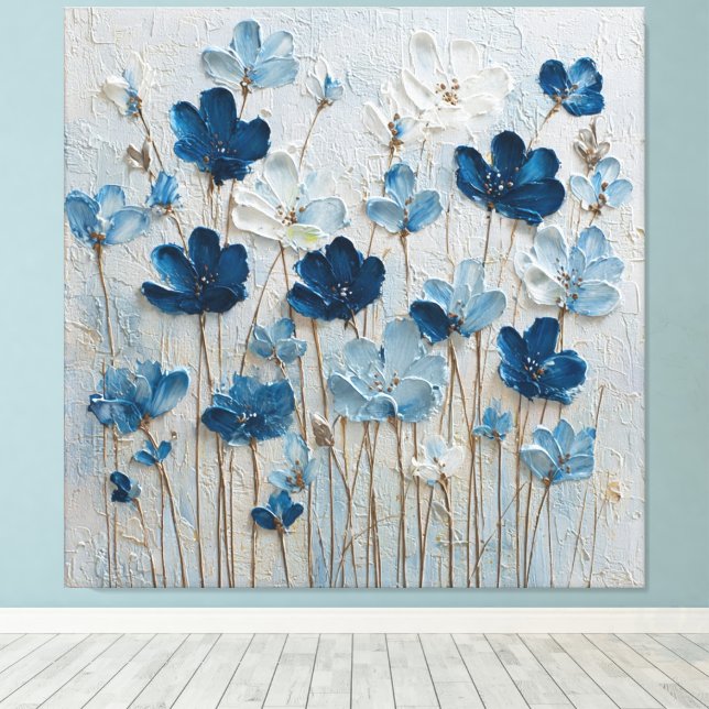 Lienzo Blue and White Bloom Abstract Wall Art (Insitu (piso de madera))
