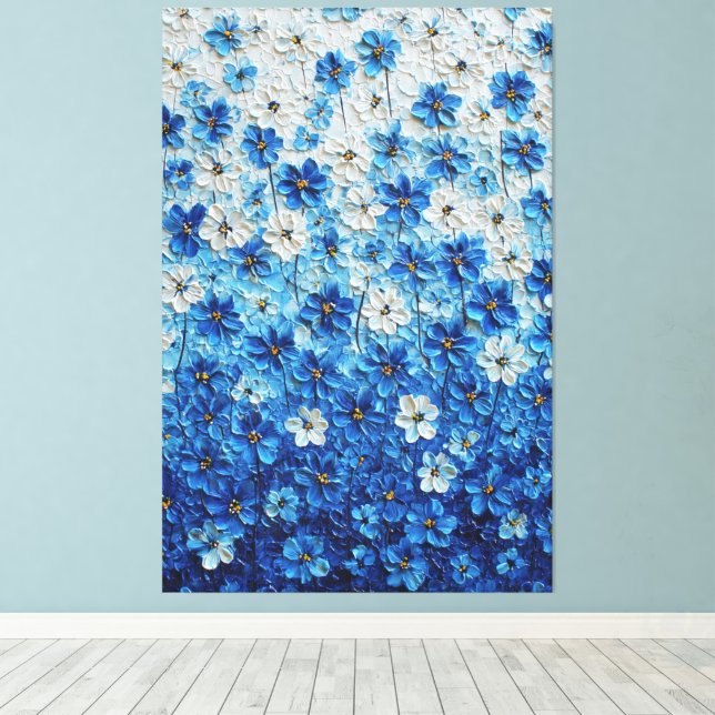 Lienzo Blue and White Floral Gradient Abstract Wall Art (Insitu (piso de madera))