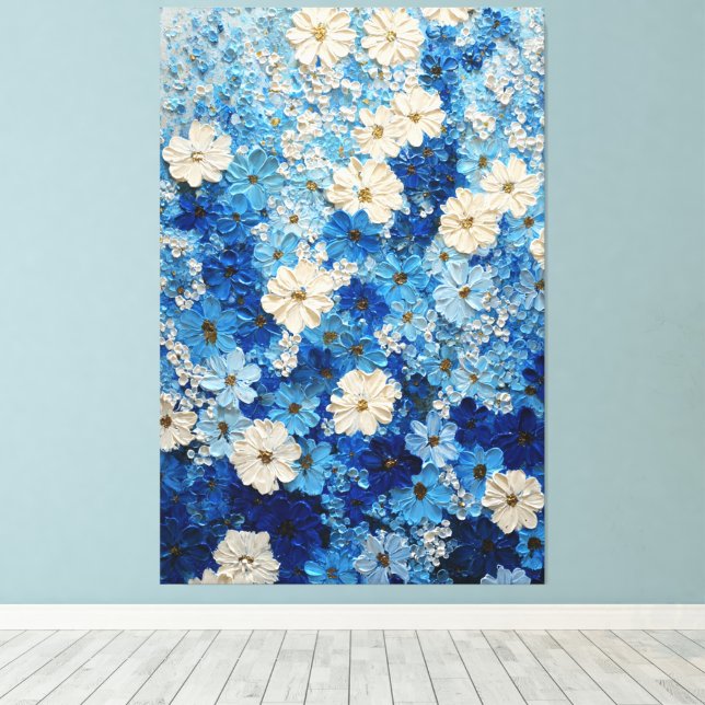 Lienzo Blue and White Floral Gradient Abstract Wall Art (Insitu (piso de madera))
