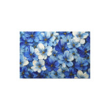 Blue and White Floral Textured Painting – Abstract