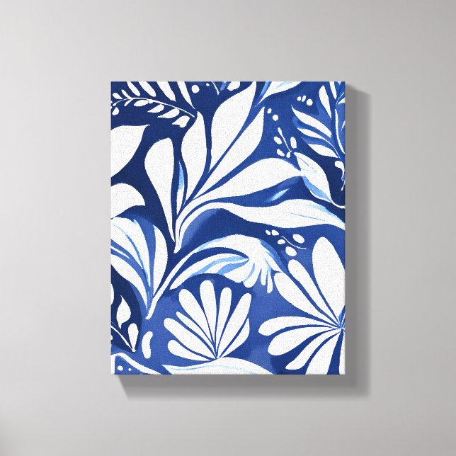 Lienzo Blue Botanical Watercolor Floral Pattern (Anverso)