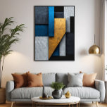 Lienzo Blue, Gold and Concrete<br><div class="desc">Abstract vertical composition with overlapping geometric panels. Deep blue tones,  aged gold,  and concrete gray with cracked texture. Modern and sophisticated design ideal for interior decor. Bring industrial elegance and visual depth to your wall with this exclusive art piece.</div>