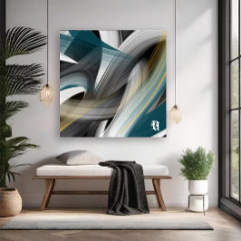 Lienzo Blue Green Gold Black White Gray Abstract