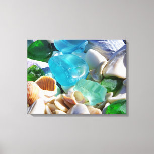 Lienzo Blue Green Sea Glass Art Imprime Canvas Beach Coas