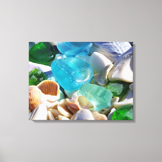 Lienzo Blue Green Sea Glass Art Imprime Canvas Beach Coas (Anverso)