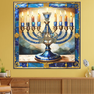 Lienzo Blue Hanukkah Menorah