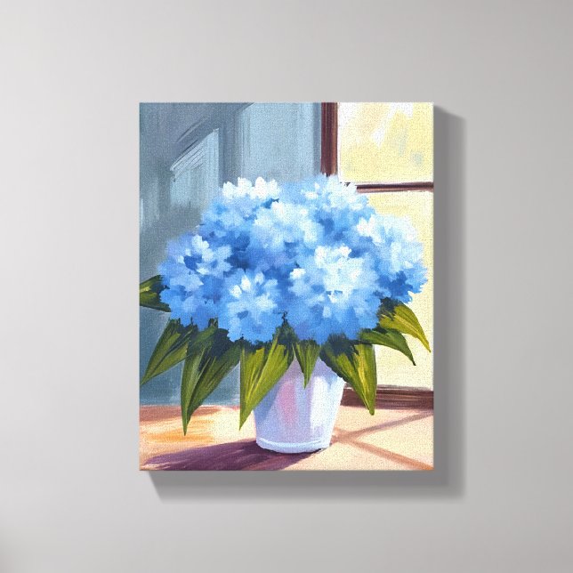 Lienzo Blue Hydrangea Bouquet Pintado Floral (Anverso)