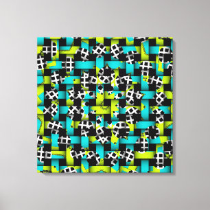 Lienzo Blue Lime Green Black White Square Circle Weave