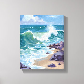 Lienzo Blue Ocean Waves Watercolor Painting