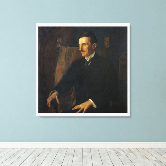 Lienzo Blue Portrait of Nikola Tesla - Canvas Print (Insitu (piso de madera))