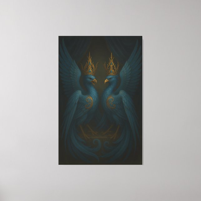 Lienzo Blue Royal Phoenix Duo · Luxury Canvas Print (Anverso)