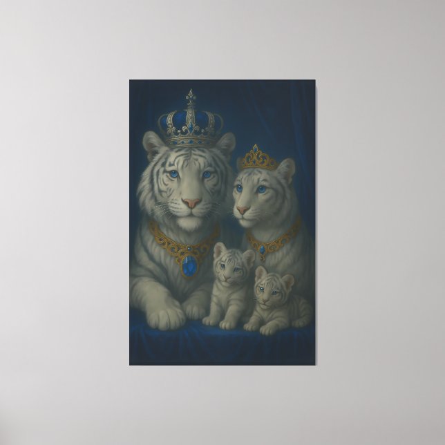 Lienzo Blue Sapphire Royal White Tiger Family · Luxury Fi (Anverso)