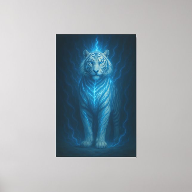 Lienzo Blue Spirit Lightning White Tiger – Ethereal Storm (Anverso)
