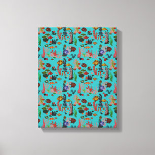 Lienzo Blue Tropical Ocean Sealife Paradise acuarela