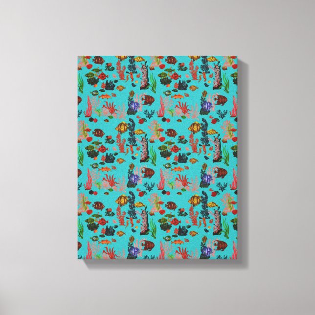 Lienzo Blue Tropical Ocean Sealife Paradise acuarela (Anverso)