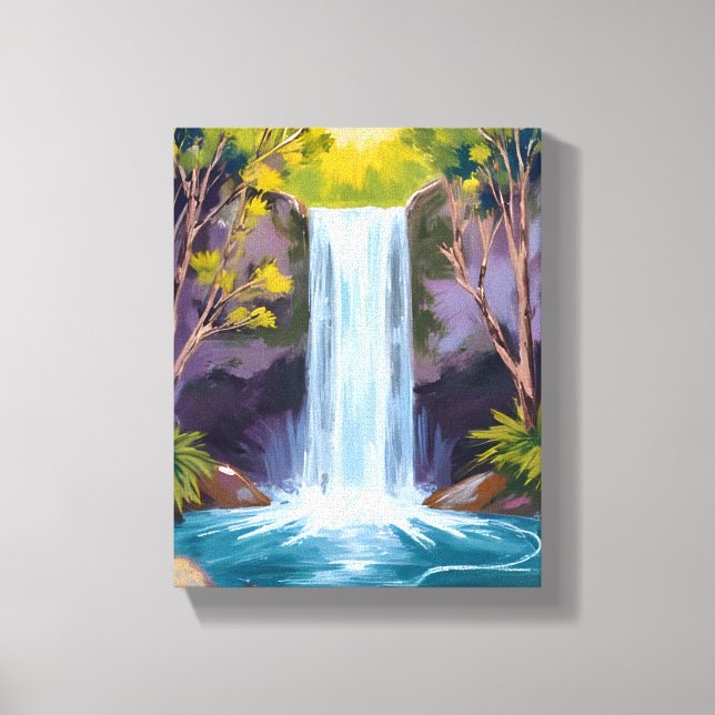 Lienzo Blue Waterfall | Forest Landscape Nature Painting (Anverso)
