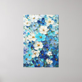 Lienzo Blue, White, and Turquoise Floral Abstract Wall Ar