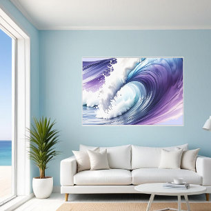 Lienzo Blue White Purple Ocean Beach Wave