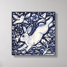 Blue White Rabbit Hare Bunny Bird Floral Woodland