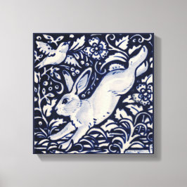 Lienzo Blue White Rabbit Hare Bunny Bird Floral Woodland