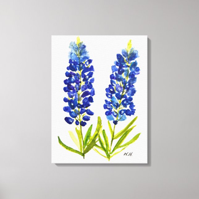 Lienzo Bluebonnets Texas State Flowe Lupine Watercolor (Anverso)