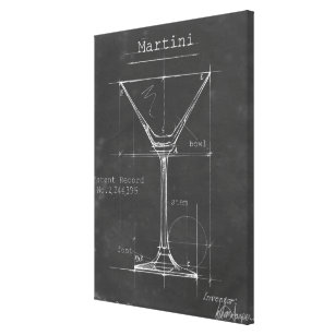 Lienzo Blueprint de cristal de Martini blanco y negro
