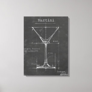 Lienzo Blueprint de cristal de Martini blanco y negro