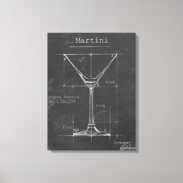 Lienzo Blueprint de cristal de Martini blanco y negro (Anverso)